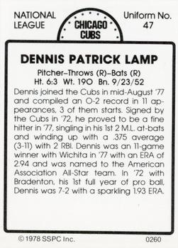 1978 SSPC 270 #260 Dennis Lamp Back
