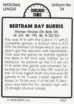 1978 SSPC 270 #261 Ray Burris Back