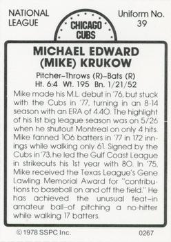 1978 SSPC 270 #267 Mike Krukow Back