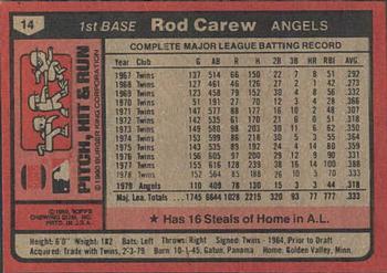 1980 Topps Burger King Pitch, Hit & Run #14 Rod Carew Back