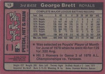 1980 Topps Burger King Pitch, Hit & Run #13 George Brett Back