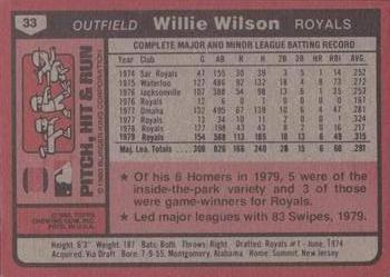 1980 Topps Burger King Pitch, Hit & Run #33 Willie Wilson Back