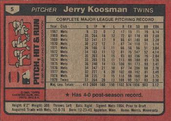 1980 Topps Burger King Pitch, Hit & Run #5 Jerry Koosman Back