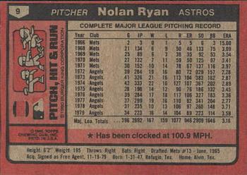 1980 Topps Burger King Pitch, Hit & Run #9 Nolan Ryan Back