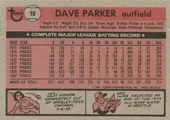 1981 Topps Squirt #10 Dave Parker Back
