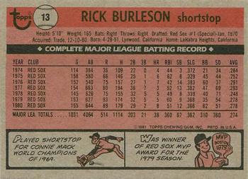 1981 Topps Squirt #13 Rick Burleson Back