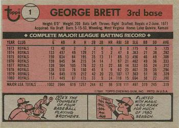 1981 Topps Squirt #1 George Brett Back