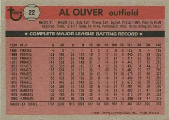 1981 Topps Squirt #22 Al Oliver Back