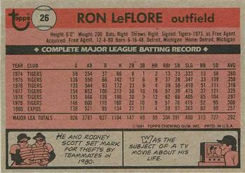 1981 Topps Squirt #26 Ron LeFlore Back