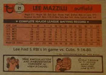 1981 Topps Squirt #21 Lee Mazzilli Back