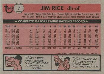 1981 Topps Squirt #7 Jim Rice Back