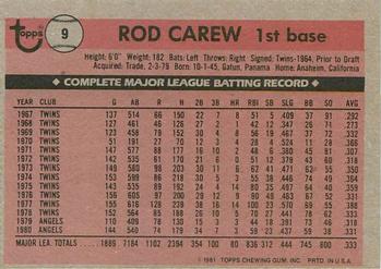 1981 Topps Squirt #9 Rod Carew Back