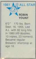 1981 All-Star Game Program Inserts #NNO Robin Yount Back