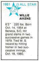 1981 All-Star Game Program Inserts #NNO Willie Aikens Back