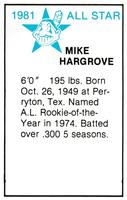 1981 All-Star Game Program Inserts #NNO Mike Hargrove Back