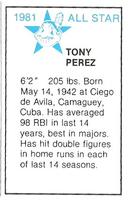 1981 All-Star Game Program Inserts #NNO Tony Perez Back
