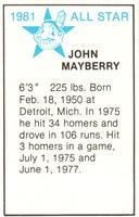 1981 All-Star Game Program Inserts #NNO John Mayberry Back