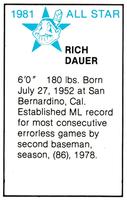 1981 All-Star Game Program Inserts #NNO Rich Dauer Back