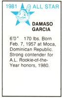 1981 All-Star Game Program Inserts #NNO Damaso Garcia Back