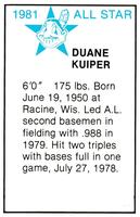 1981 All-Star Game Program Inserts #NNO Duane Kuiper Back