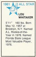 1981 All-Star Game Program Inserts #NNO Lou Whitaker Back