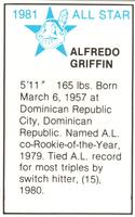 1981 All-Star Game Program Inserts #NNO Alfredo Griffin Back