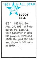 1981 All-Star Game Program Inserts #NNO Buddy Bell Back