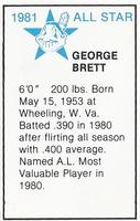 1981 All-Star Game Program Inserts #NNO George Brett Back