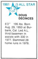 1981 All-Star Game Program Inserts #NNO Doug DeCinces Back
