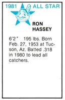 1981 All-Star Game Program Inserts #NNO Ron Hassey Back
