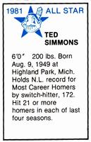 1981 All-Star Game Program Inserts #NNO Ted Simmons Back