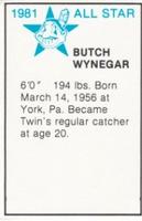 1981 All-Star Game Program Inserts #NNO Butch Wynegar Back