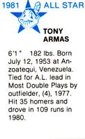 1981 All-Star Game Program Inserts #NNO Tony Armas Back
