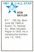 1981 All-Star Game Program Inserts #NNO Don Baylor Back