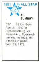 1981 All-Star Game Program Inserts #NNO Al Bumbry Back