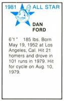 1981 All-Star Game Program Inserts #NNO Dan Ford Back