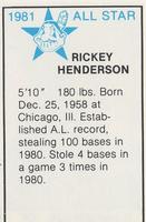 1981 All-Star Game Program Inserts #NNO Rickey Henderson Back