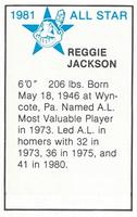 1981 All-Star Game Program Inserts #NNO Reggie Jackson Back