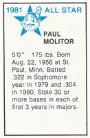 1981 All-Star Game Program Inserts #NNO Paul Molitor Back