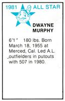 1981 All-Star Game Program Inserts #NNO Dwayne Murphy Back