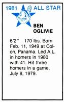 1981 All-Star Game Program Inserts #NNO Ben Oglivie Back
