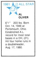 1981 All-Star Game Program Inserts #NNO Al Oliver Back