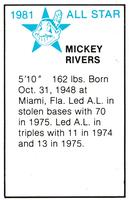 1981 All-Star Game Program Inserts #NNO Mickey Rivers Back