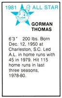 1981 All-Star Game Program Inserts #NNO Gorman Thomas Back