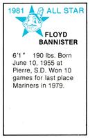 1981 All-Star Game Program Inserts #NNO Floyd Bannister Back