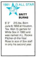 1981 All-Star Game Program Inserts #NNO Britt Burns Back