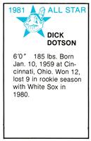 1981 All-Star Game Program Inserts #NNO Richard Dotson Back