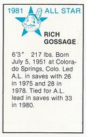 1981 All-Star Game Program Inserts #NNO Rich Gossage Back