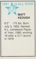1981 All-Star Game Program Inserts #NNO Matt Keough Back