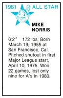 1981 All-Star Game Program Inserts #NNO Mike Norris Back